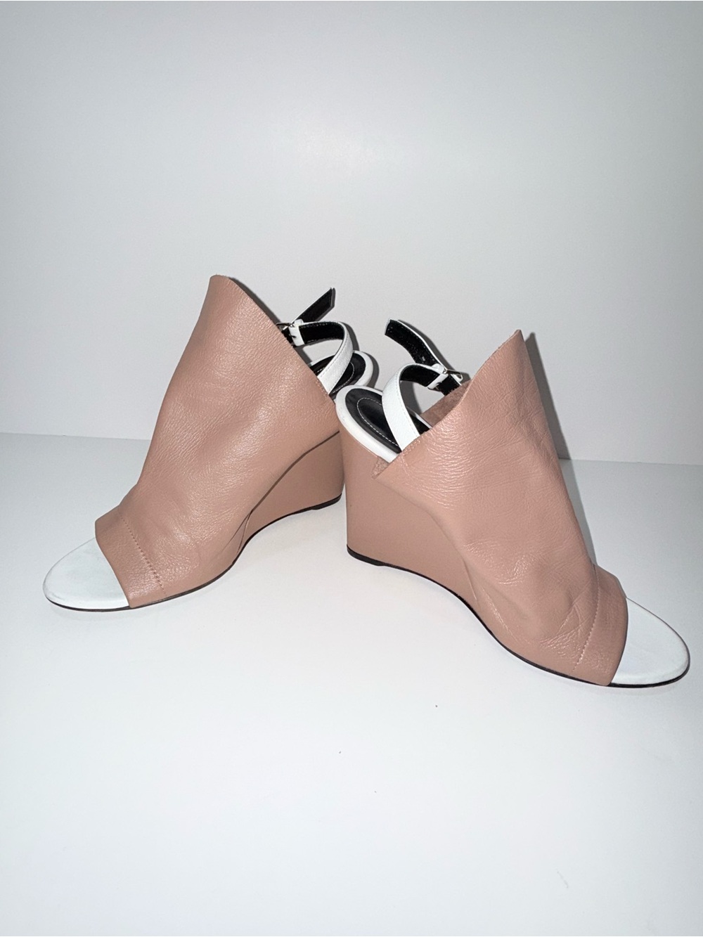 Balenciaga Brown /White Leather Open-Toe Wedge Sandals